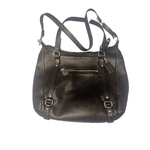 Coach Kristin Satchel Black Pebbled Leather Shoulder Crossbody Bag Purse 16" - Picture 1 of 10